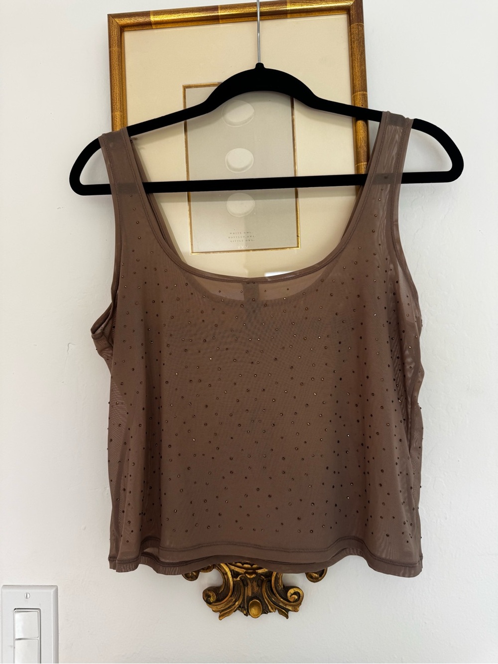 Skims Sleeveless Mesh Embellished Tank Top - Brown